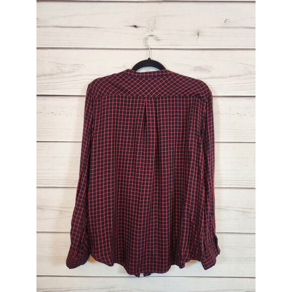 Time & Tru Womens Black Red Plaid Ruffle Long Sleeve Button Front Blouse Size XL - Picture 2 of 5